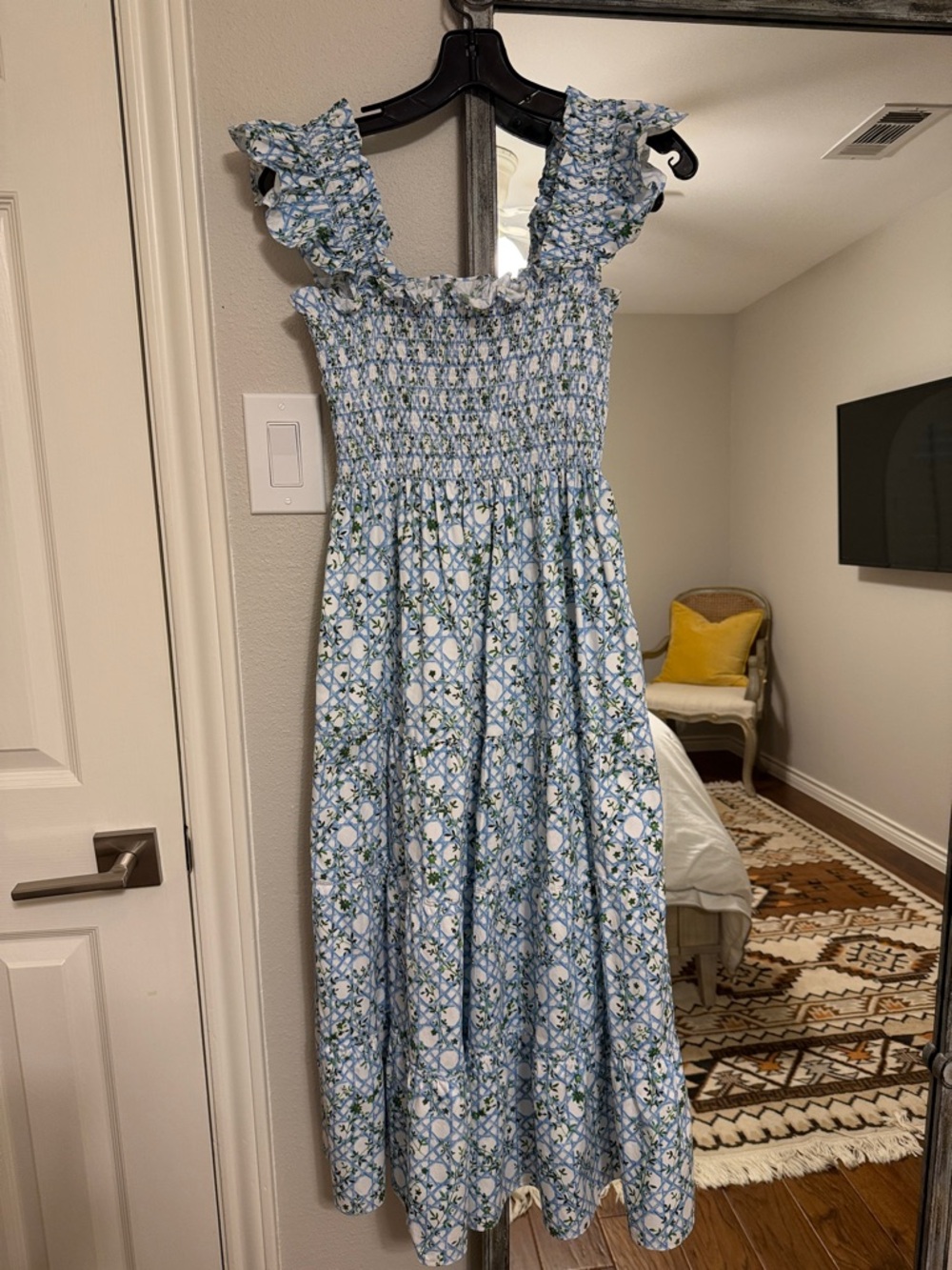 Hill House Light Blue Floral Smocked Nap Dress